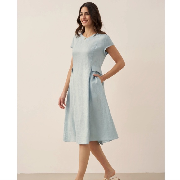 100% Linen Natural Summer V-Neck Dress, brand new with tag on - Picture 8 of 10